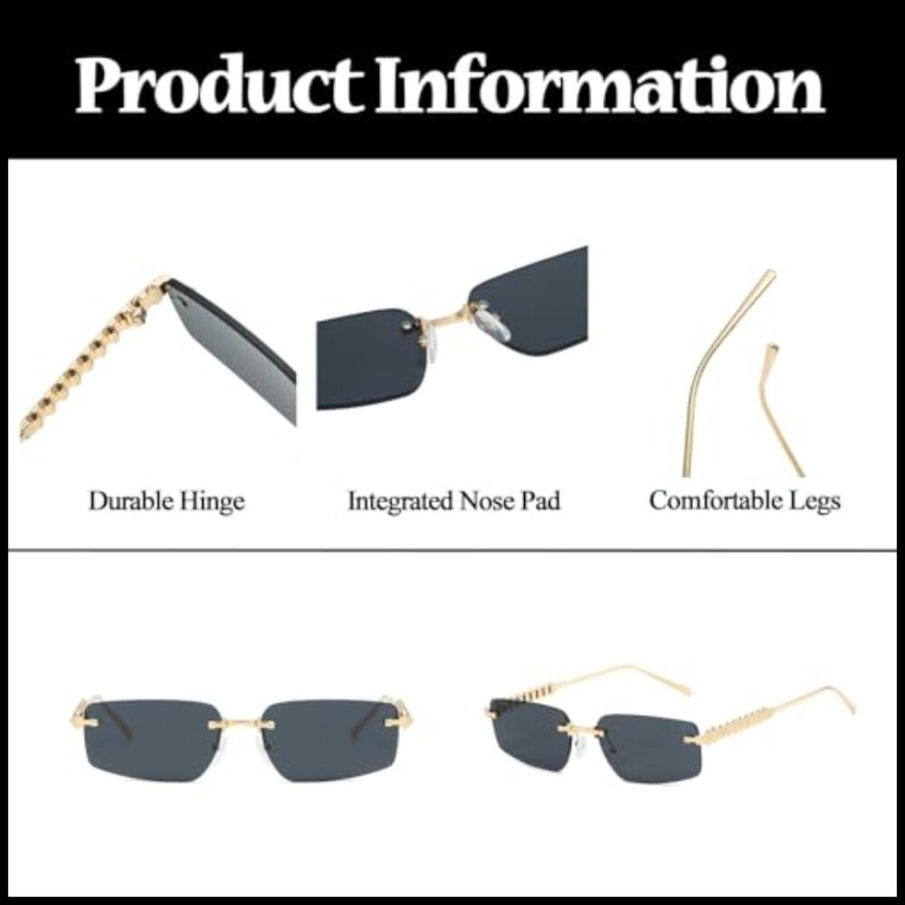 Rimless Rectangle Sunglasses Retro Square Framele… - image 5